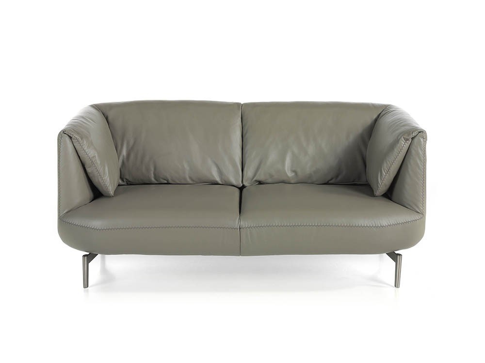 Sofá de 2 plazas en piel gris con patas de acero pulido oscuro 6036 Ángel Cerdá Harmony