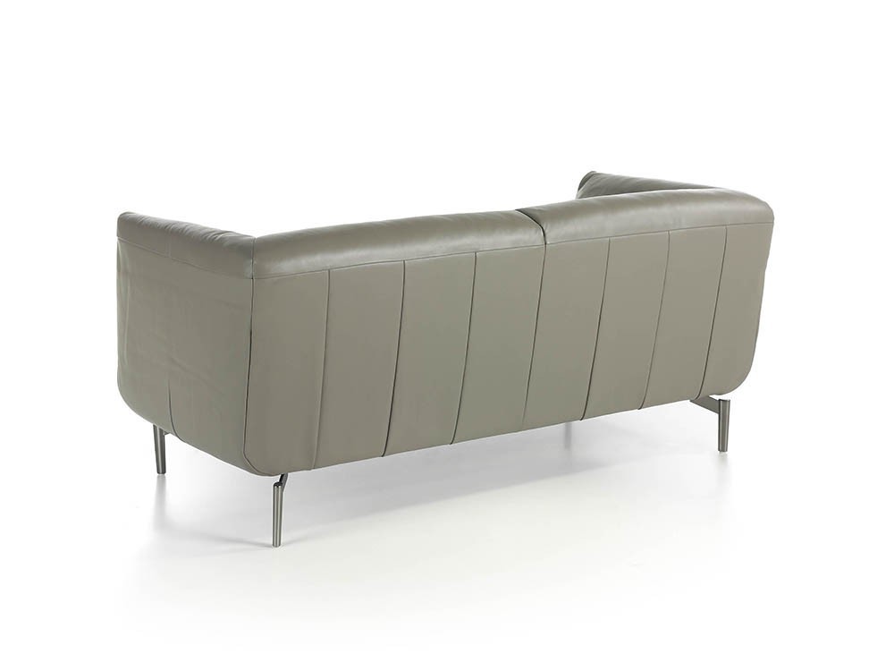 Sofá de 2 plazas en piel gris con patas de acero pulido oscuro 6036 Ángel Cerdá Harmony