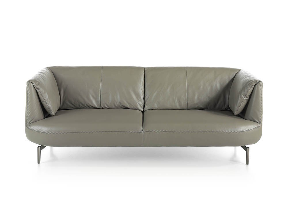 Sofá de 3 plazas en piel gris con patas de acero pulido oscuro 6037 Ángel Cerdá Harmony