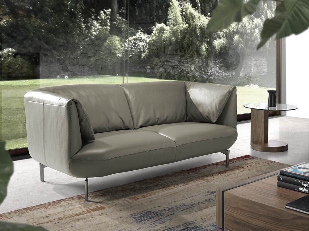 Sofá de 3 plazas en piel gris con patas de acero pulido oscuro 6037 Ángel Cerdá Harmony