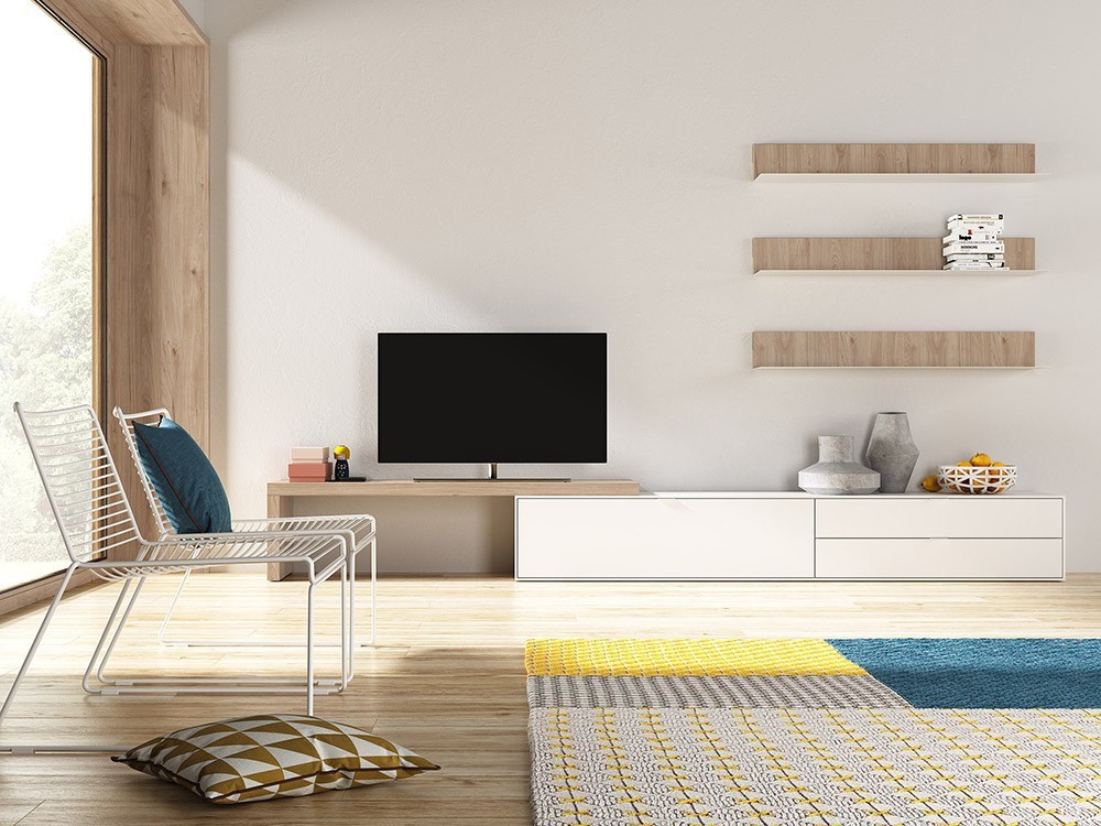 Mueble de salón para tv con estantes, MOBliving, Mobel 6000