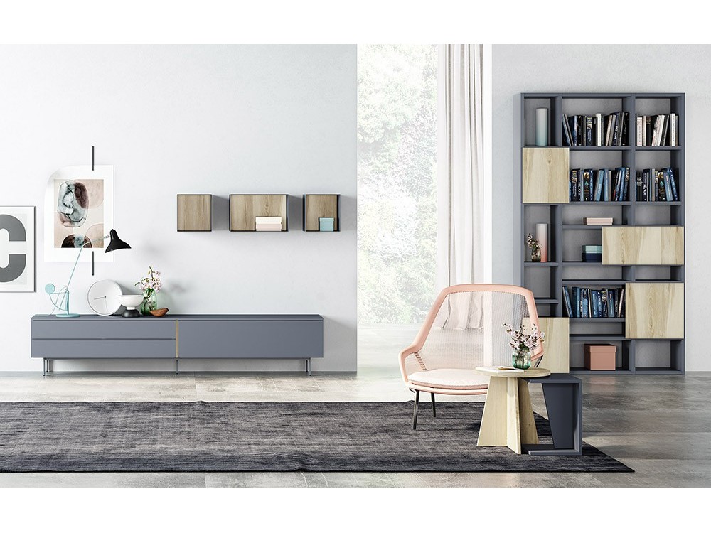 Comoposición para salón con mueble para tv en acabado storm Muss
