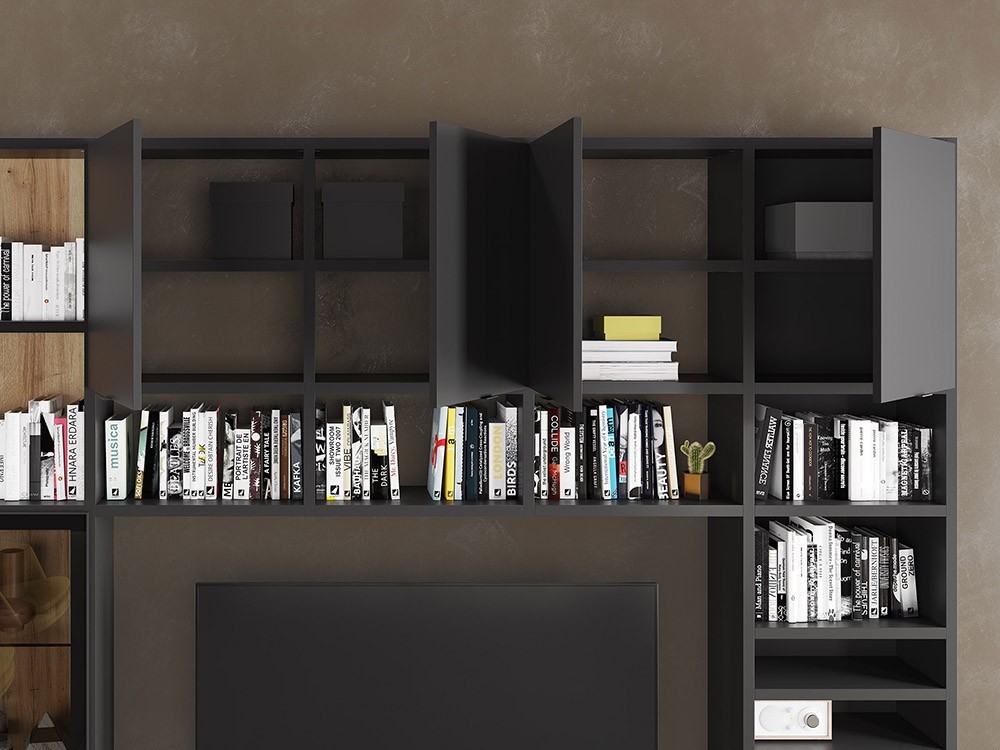 Composición para salón con librería y vitrina Muss