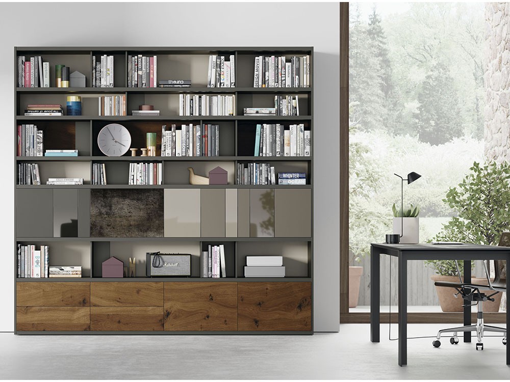 VIVE Librería modular con vitrina y puertas Line 114