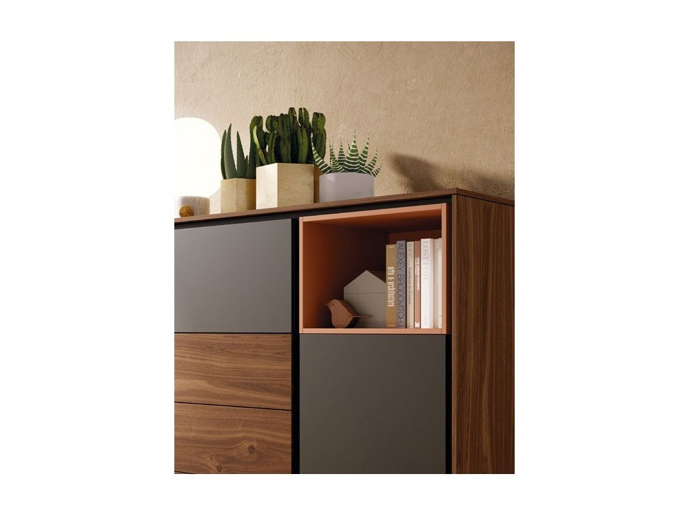 Aparador con estructura en nogal nudoso y frentes lacados New Book