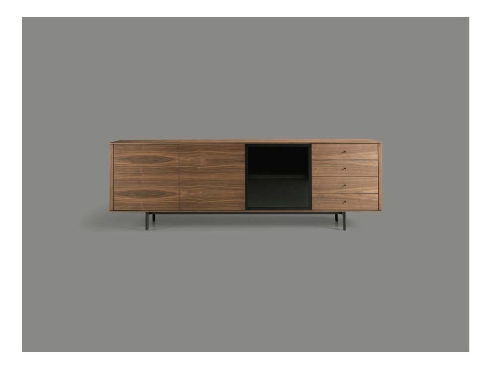 Aparador lacado en gris brillo y blanco mate con dos puertas, cajones y hueco Moss Time