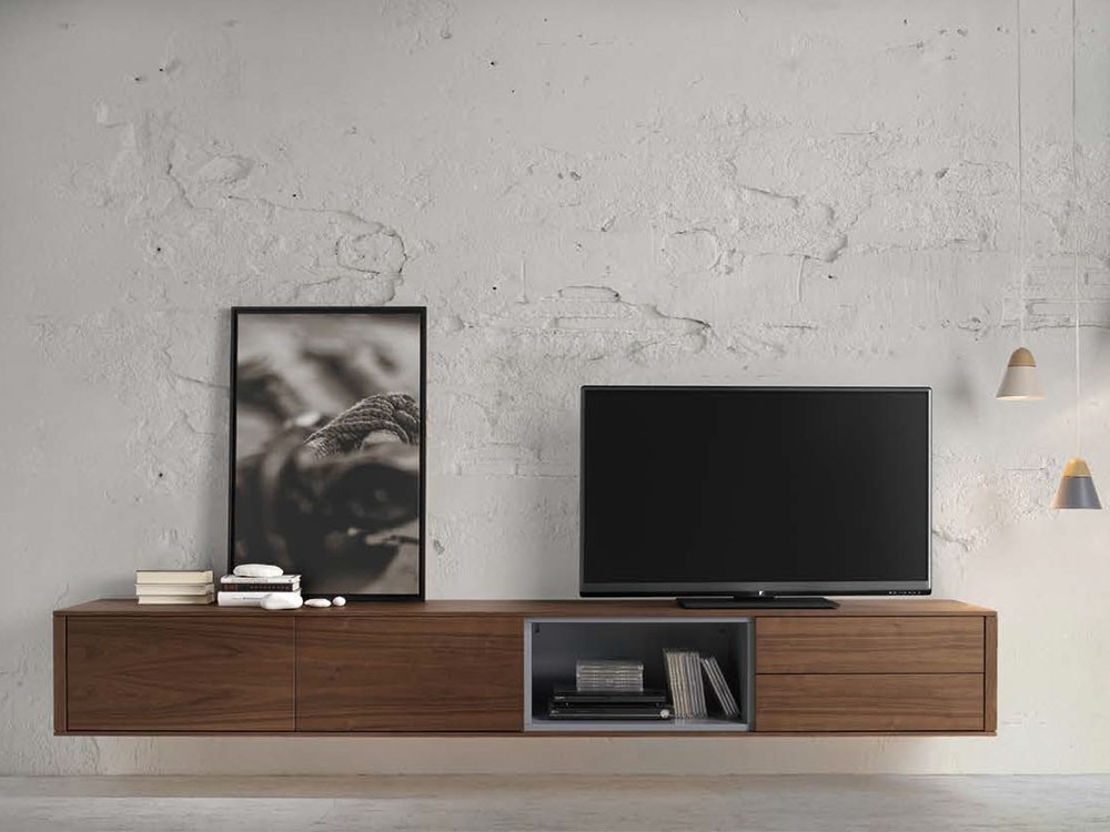 Mueble para tv suspendido con estructura chapada en nogal nut Moss