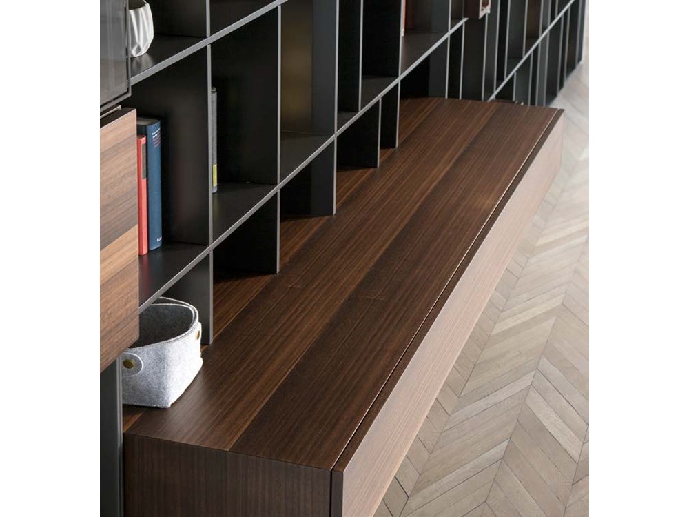 Librería con espacio para la televisión en antracita mate y chapa eucalipto Yoko Time