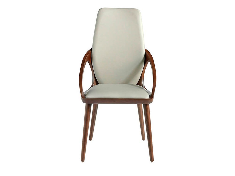 Silla con brazos de madera color nogal y asiento alto tapizado en polipiel 4066 de Ángel Cerdá