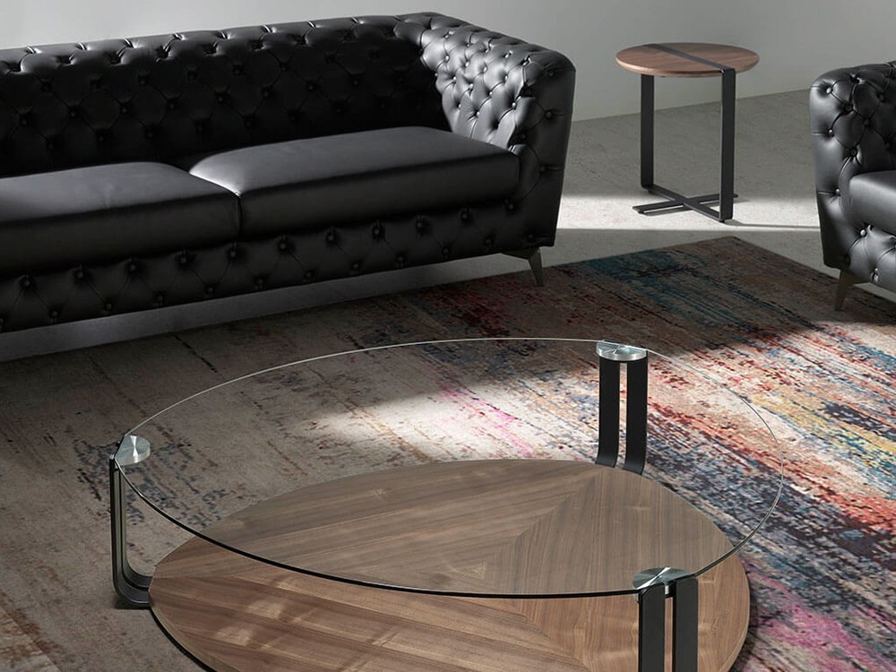 Mesa de auxiliar de chapa nogal y acero negro 2054 de Ángel Cerdá