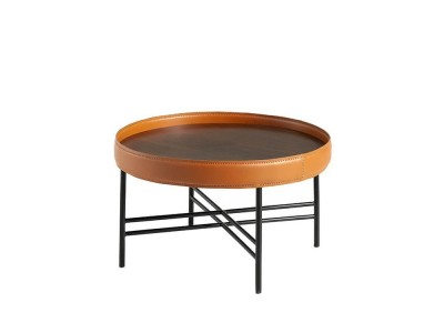 Mesa de centro de nogal con aro de cuero y pies de acero 2058 de Ángel Cerdá