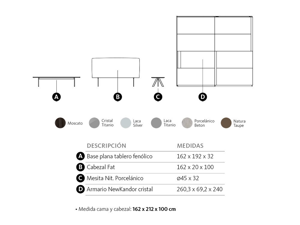 Dormitorio con cabecero modelo Flat tapizado en Natural Welness