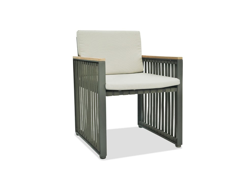 Silla de comedor con brazos de aluminio y cintas con madera de teca Horizon de Skyline Design - 2