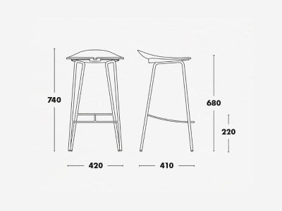 Medidas del taburete de cocina Ant con asiento de 68cm de altura