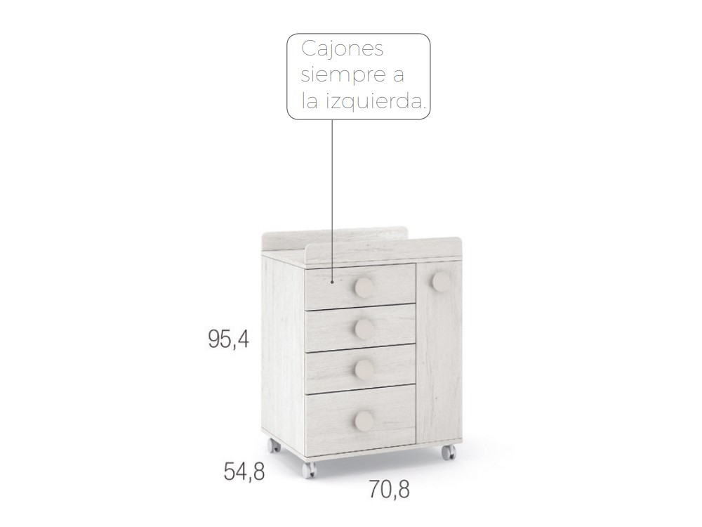 Mueble cambiador Soft White con ruedas Ros Mini - 36