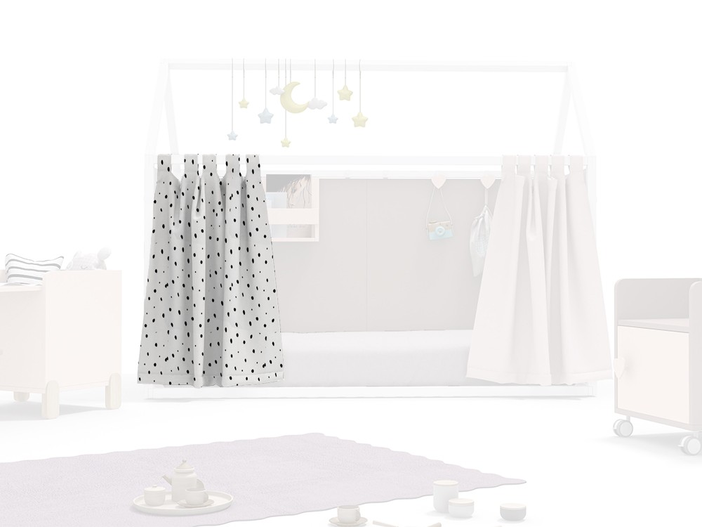 Cortina para cama casita acabado dots blanco