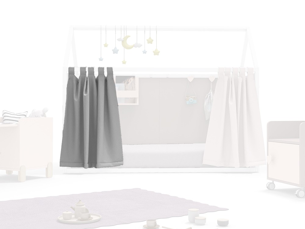 Cortina para cama casita en color gris