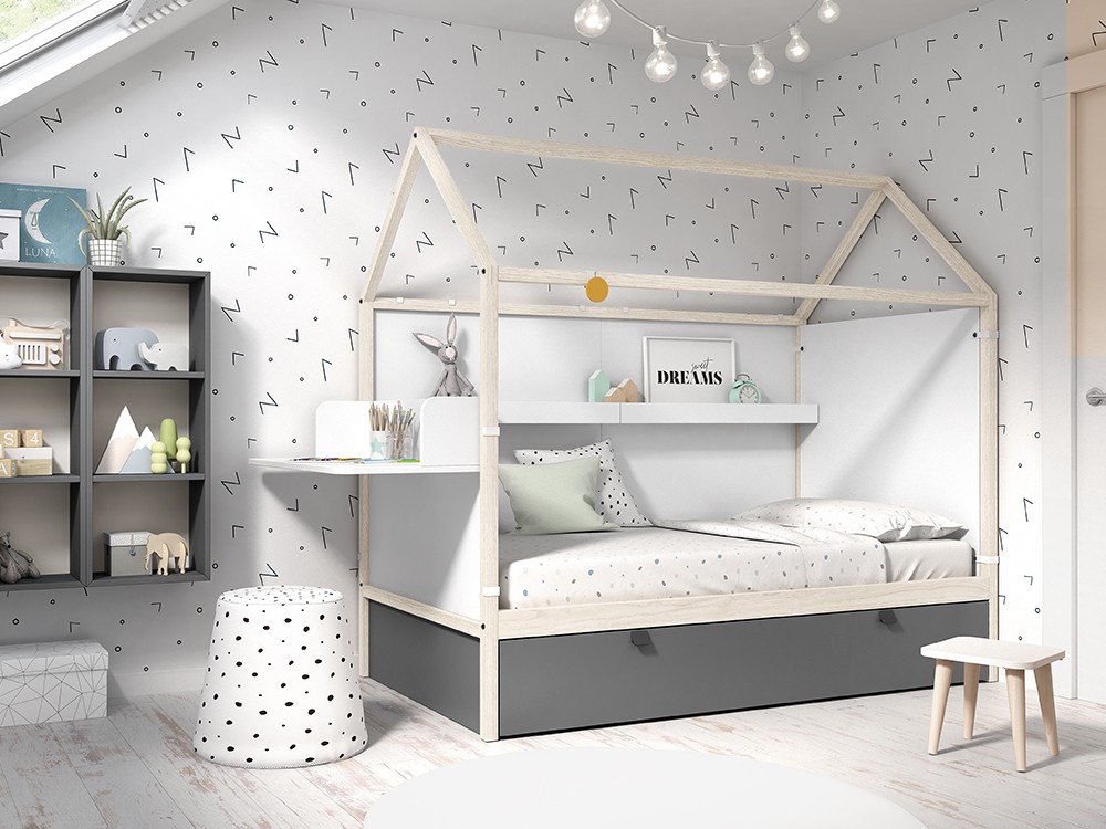 Panel cabecero con escritorio para cama casita