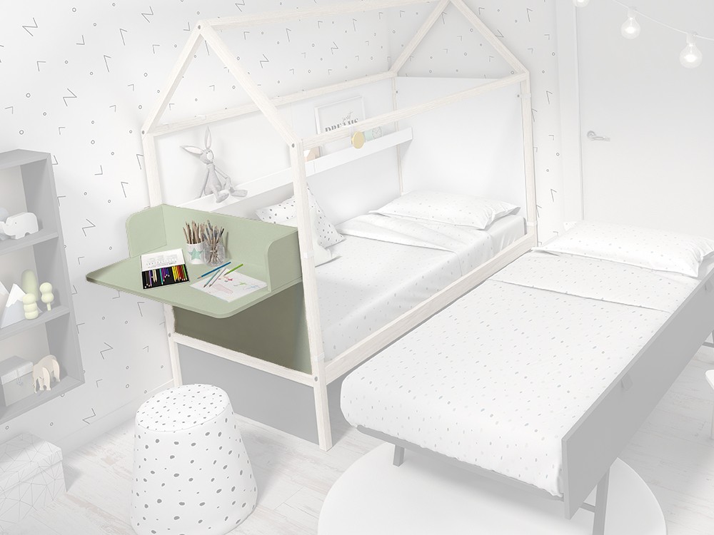 Panel cabecero con escritorio para cama casita color agua