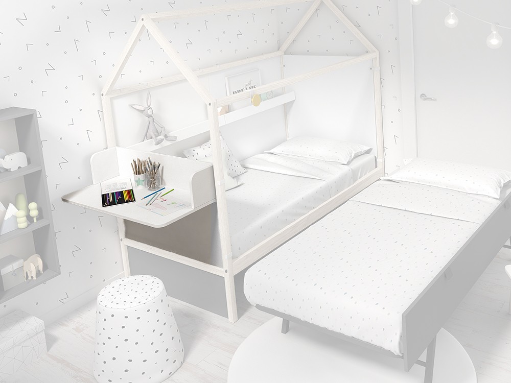 Panel cabecero con escritorio para cama casita color blanco