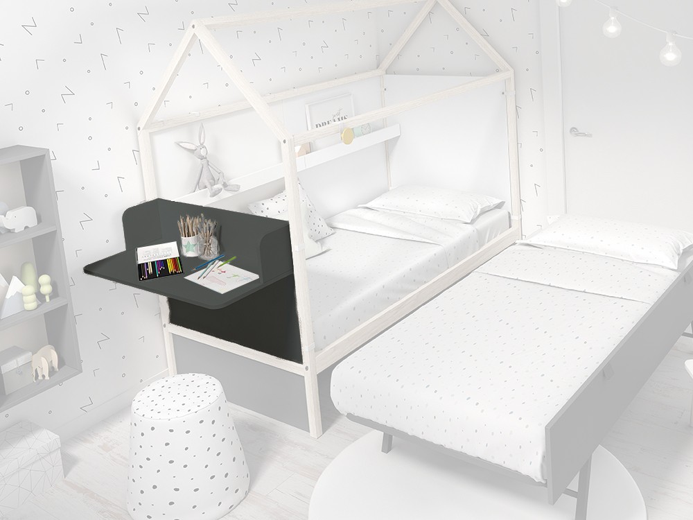 Panel cabecero con escritorio para cama casita color gris pizarra