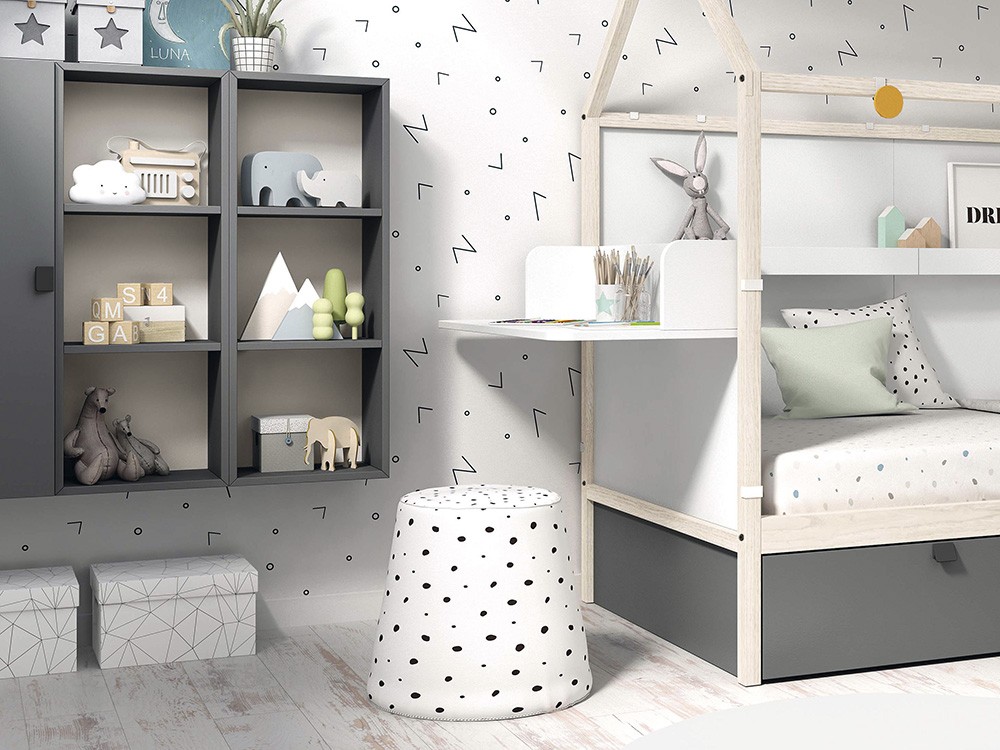 puff cónico relleno de espuma con exterior de algodón dots blanco