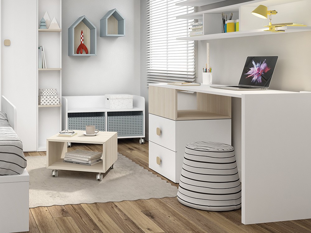 puff cónico de espuma con tapizado en tejido panamá lines blanco