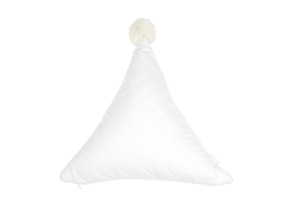 Cojín triangular zig-zag con pompón blanco