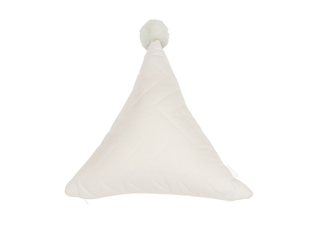 Cojín triangular zig-zag con pompón lino