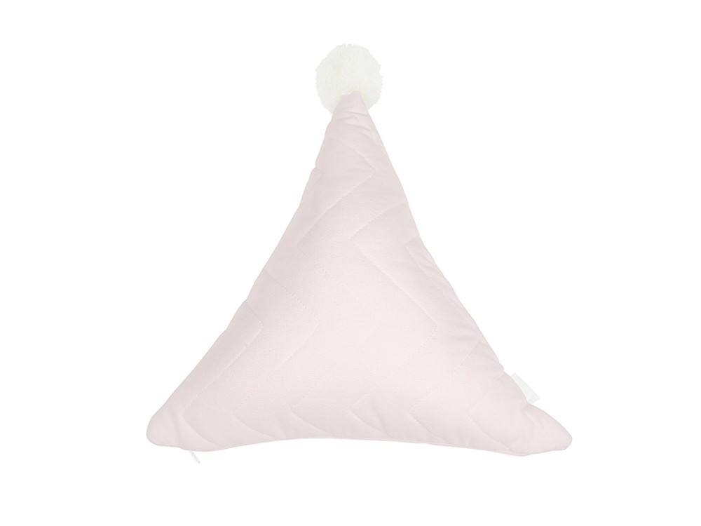 Cojín triangular zig-zag con pompón malva
