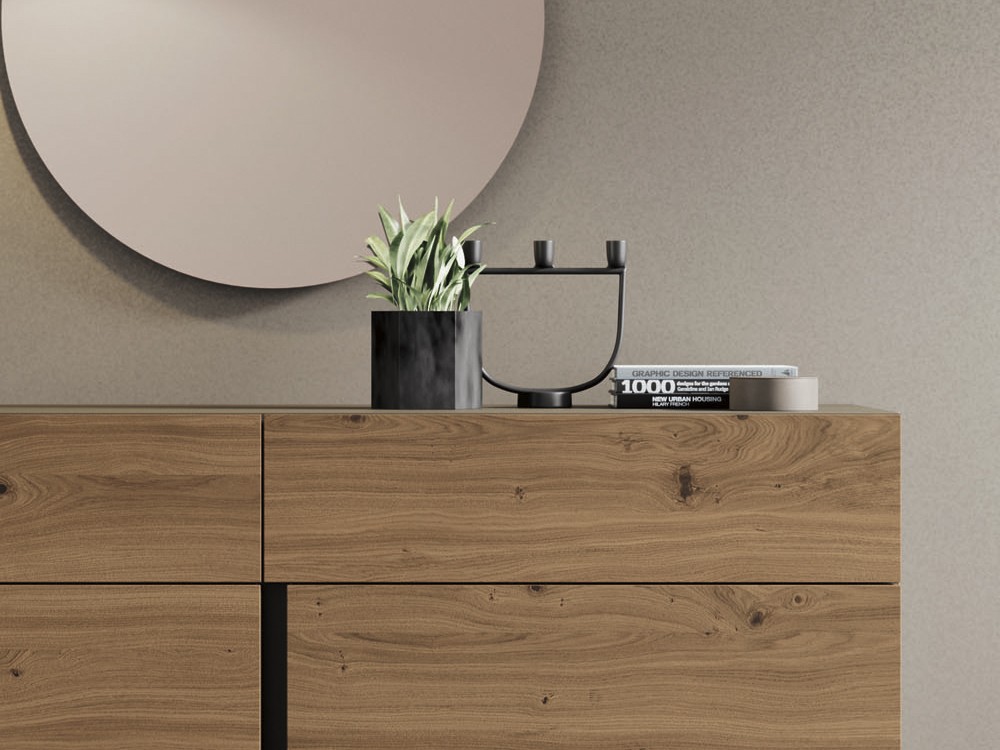 recibidor en chapa de roble viejo con patas de metal Vive