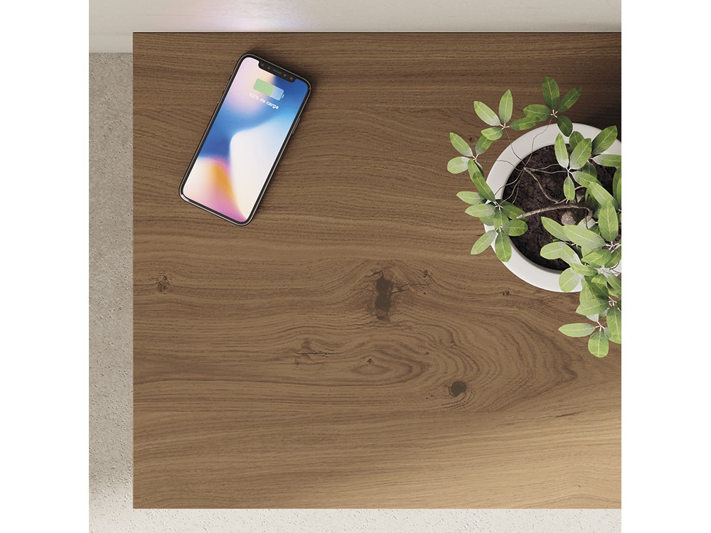 composición para salón con estante con luz, cargador para móvil y estantería colgada irregular Vive