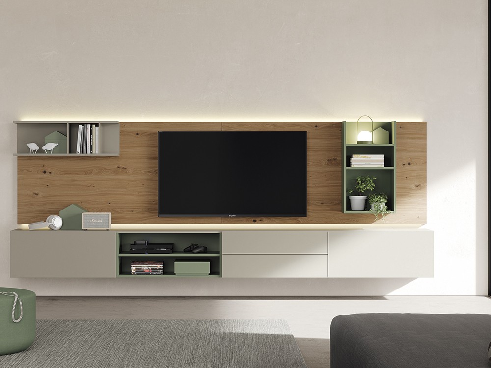 Mueble para salón suspendido con panel tv Vive, Mobel 6000