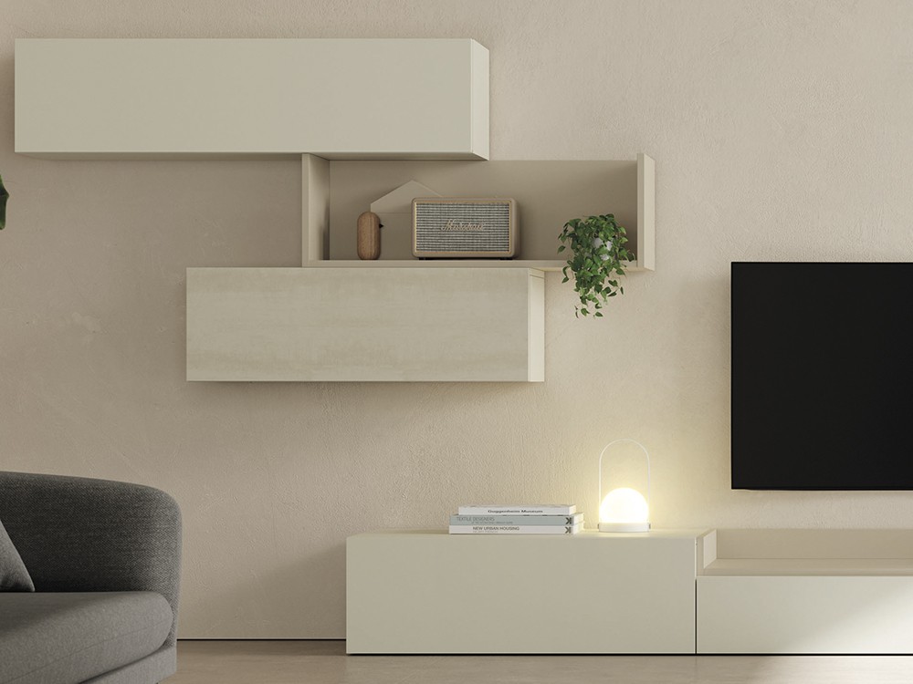 composición para salón con mueble bajo y galerías con puerta con frente cerámico on de vive