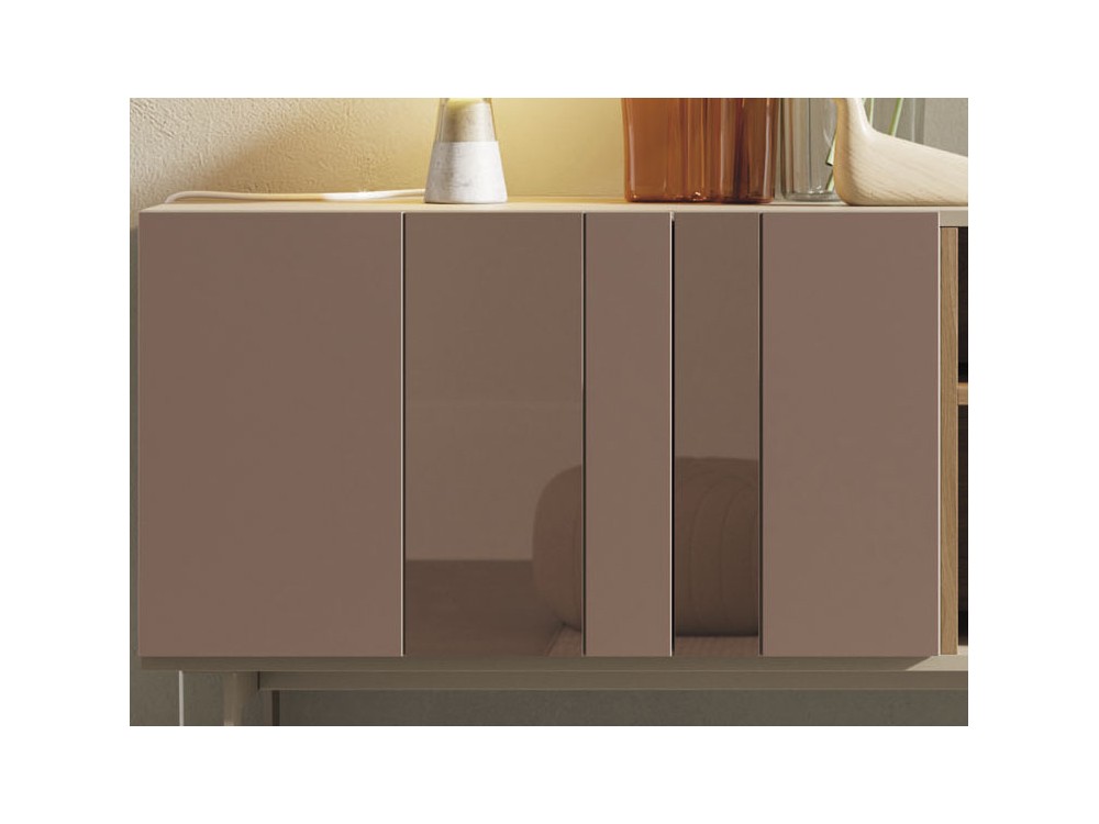 Aparador bajo con puertas con líneas de espejo bronce y chapa de roble on de vive