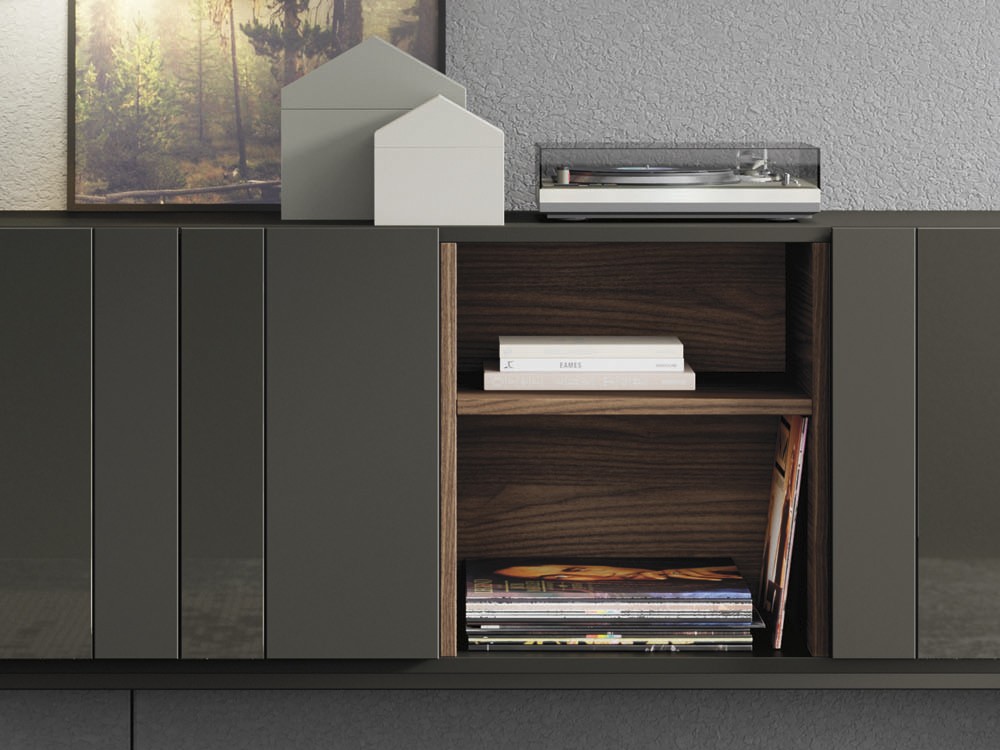 aparador bajo con puertas de line de cristal marengo brillo y mate on de vive