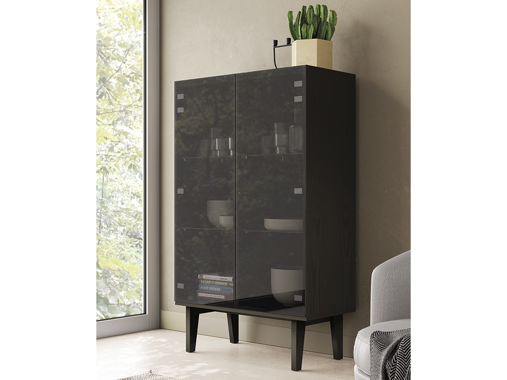 vitrina lacada en taiga con dos puertas de cristal parsol y luz interior on de vive