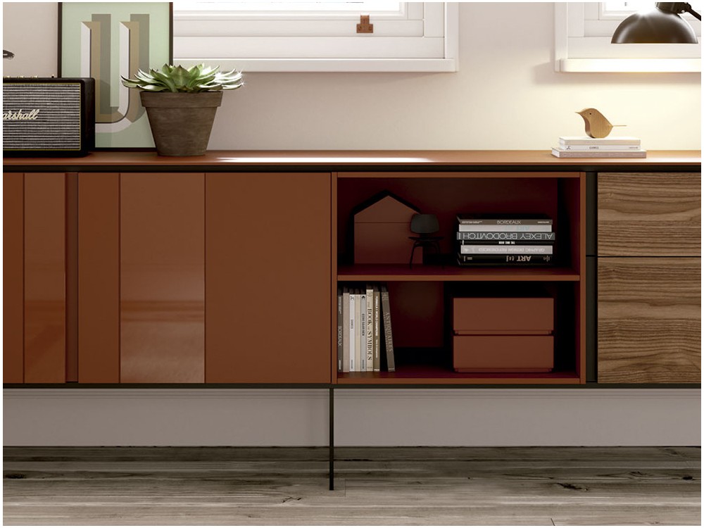 Aparador con puertas de cristal teja New Book Vive - 2