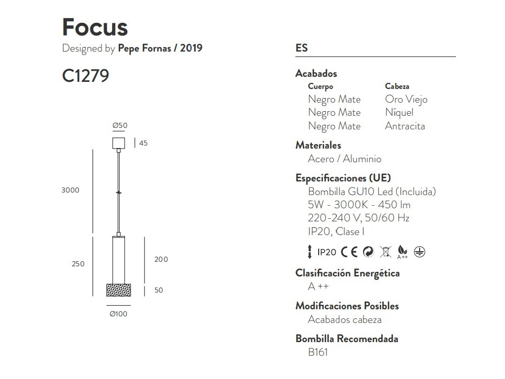 Lámpara de techo Focus Recto Aromas del Campo - 6
