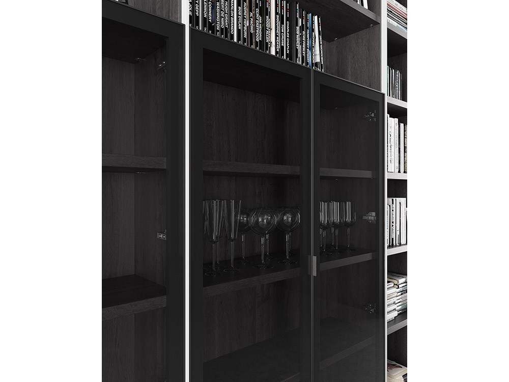 Composición para salón con librería y vitrina Muss