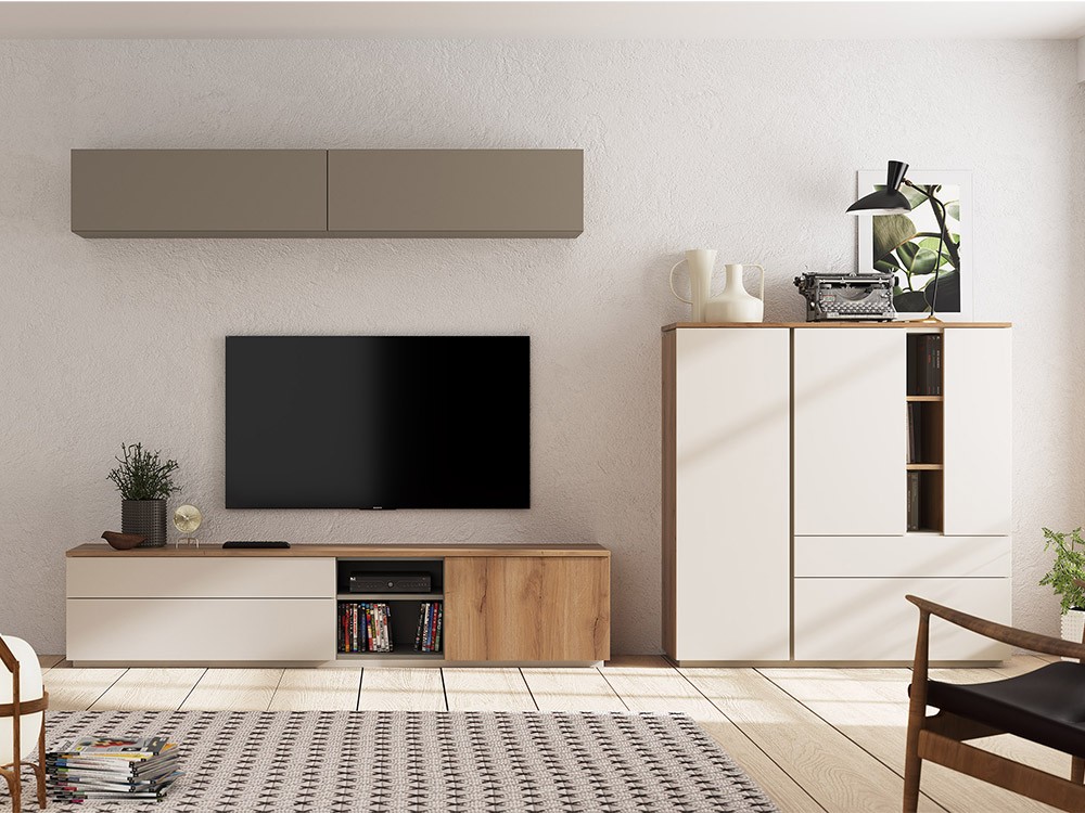 Mueble de salón con estantes y modulo TV