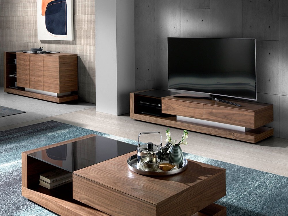 Mueble de TV chapado en nogal y cristal tintado negro 3139 Ángel Cerdá - 5