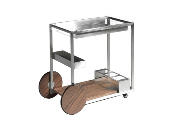 Carrito minibar en acero pulido y base chapada en nogal 3116 Ángel Cerdá - 1