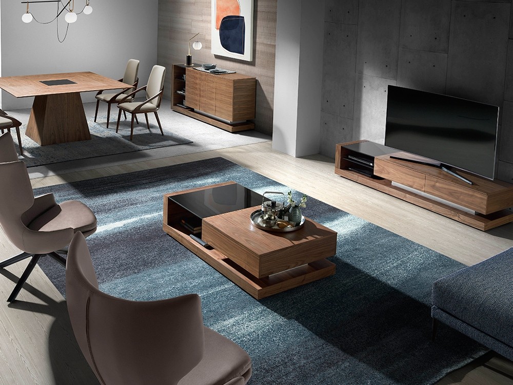 Mesa de centro con cajón chapada en nogal y cristal 2061 Ángel Cerdá - 2