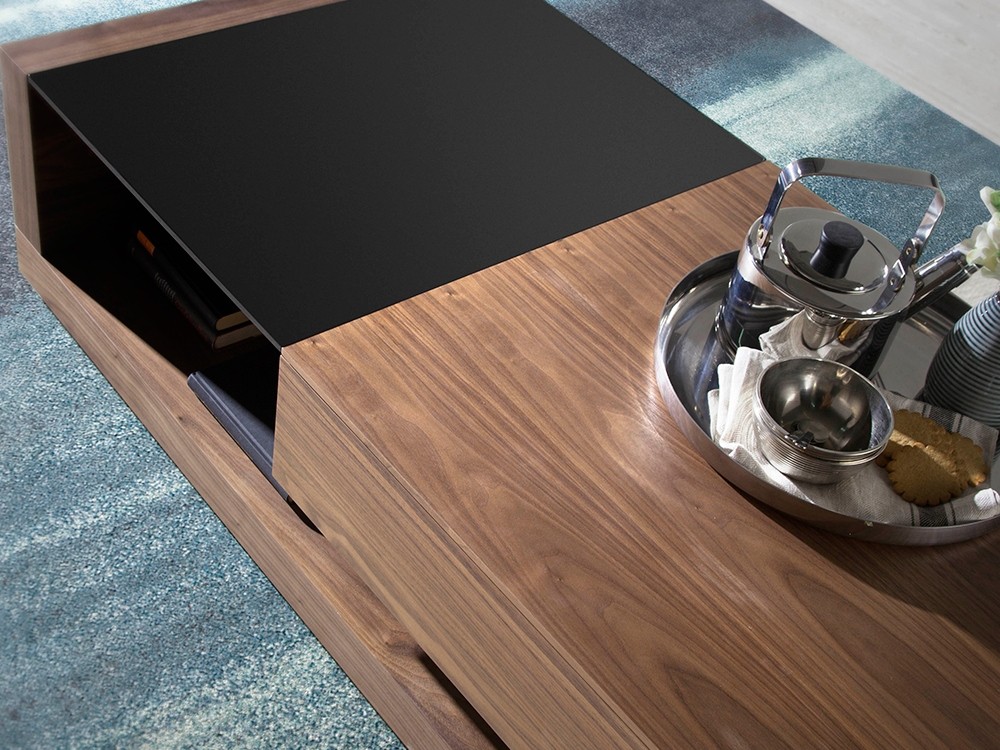 Mesa de centro con cajón chapada en nogal y cristal 2061 Ángel Cerdá - 3