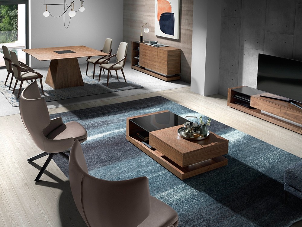 Mesa de comedor cuadrada en madera chapada en nogal 1079 Ángel Cerdá - 6