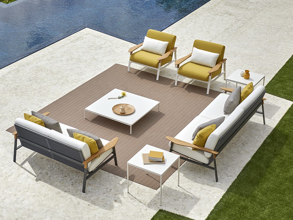 Mesa de centro cuadrada para salón exterior de aluminio y hpl o porcelánico City Point - 4