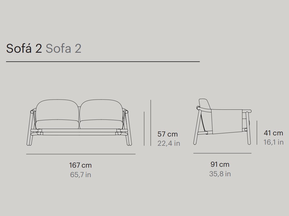 Sofá de dos o tres plazas para salón exterior de madera de teca y batyline Hamp de Point - 5