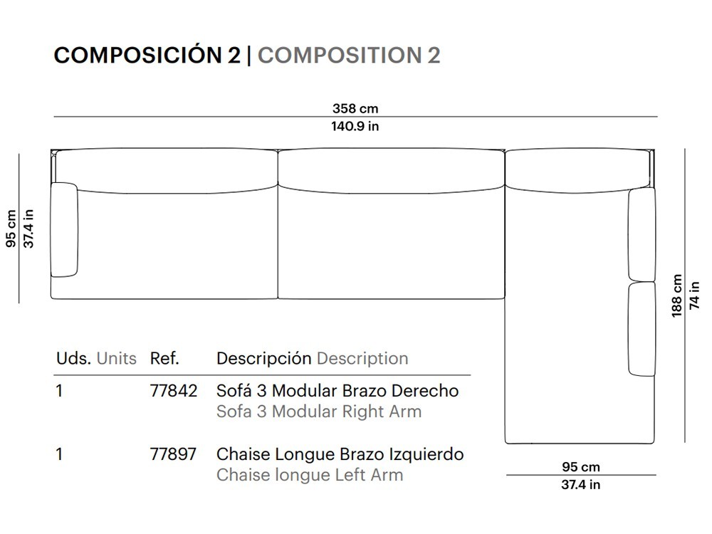 Sofá Chaiselongue de aluminio y asientos tapizados Long Island Point - 5