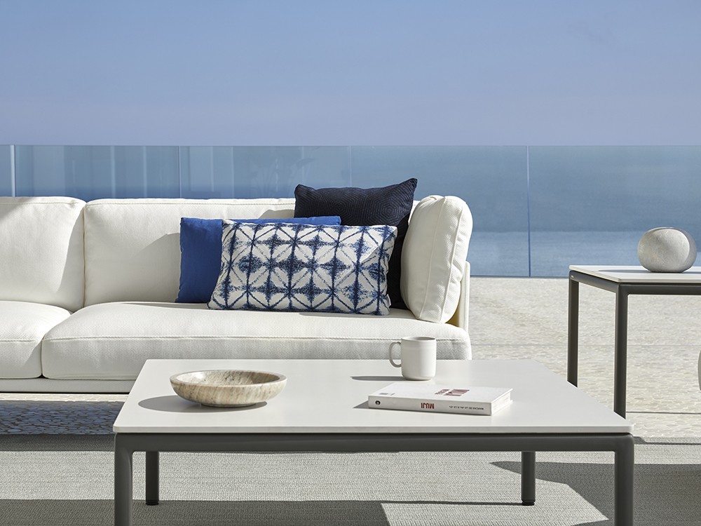 Mesa de centro para salón exterior cuadrada de aluminio y hpl o porcelánico Long Island Point  - 1